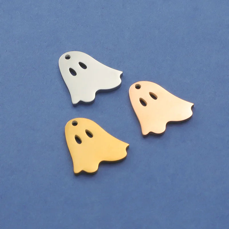 High Polished Stainless Steel Ghost Charms for Jewelry Making 18k Pvd Gold Custom Engravable Blank Ghost Pendant for Necklace