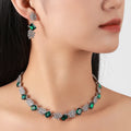 New Style Clear Blue Rhinestone Crystal Carved Necklace Choker Jewelry Set for Women Wedding Accessories Earrings Sets