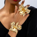 Vintage Large Flower Metal Bracelet Ring Set for Women Jewellery Gifts