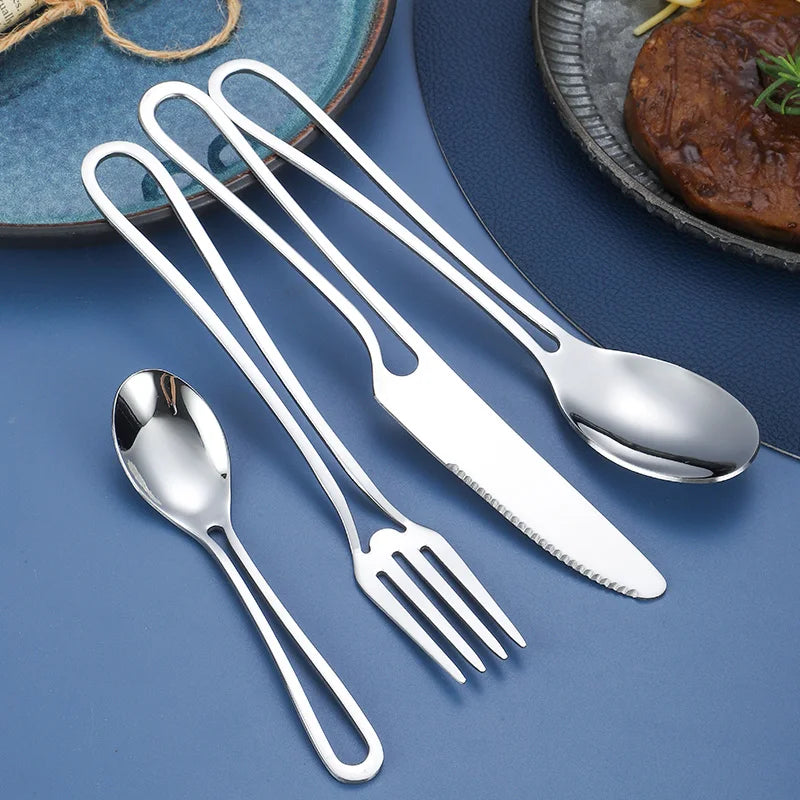 Korea Hollow Handle Stainless Steel Golden Silverware Flatware Dinnerware Tableware Set Gold Cutlery Set