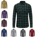 New Men Plaid Flannel Shirt Casual Long-Sleeved Chest Two Pocket Design Fashion Printed-Button Shirts