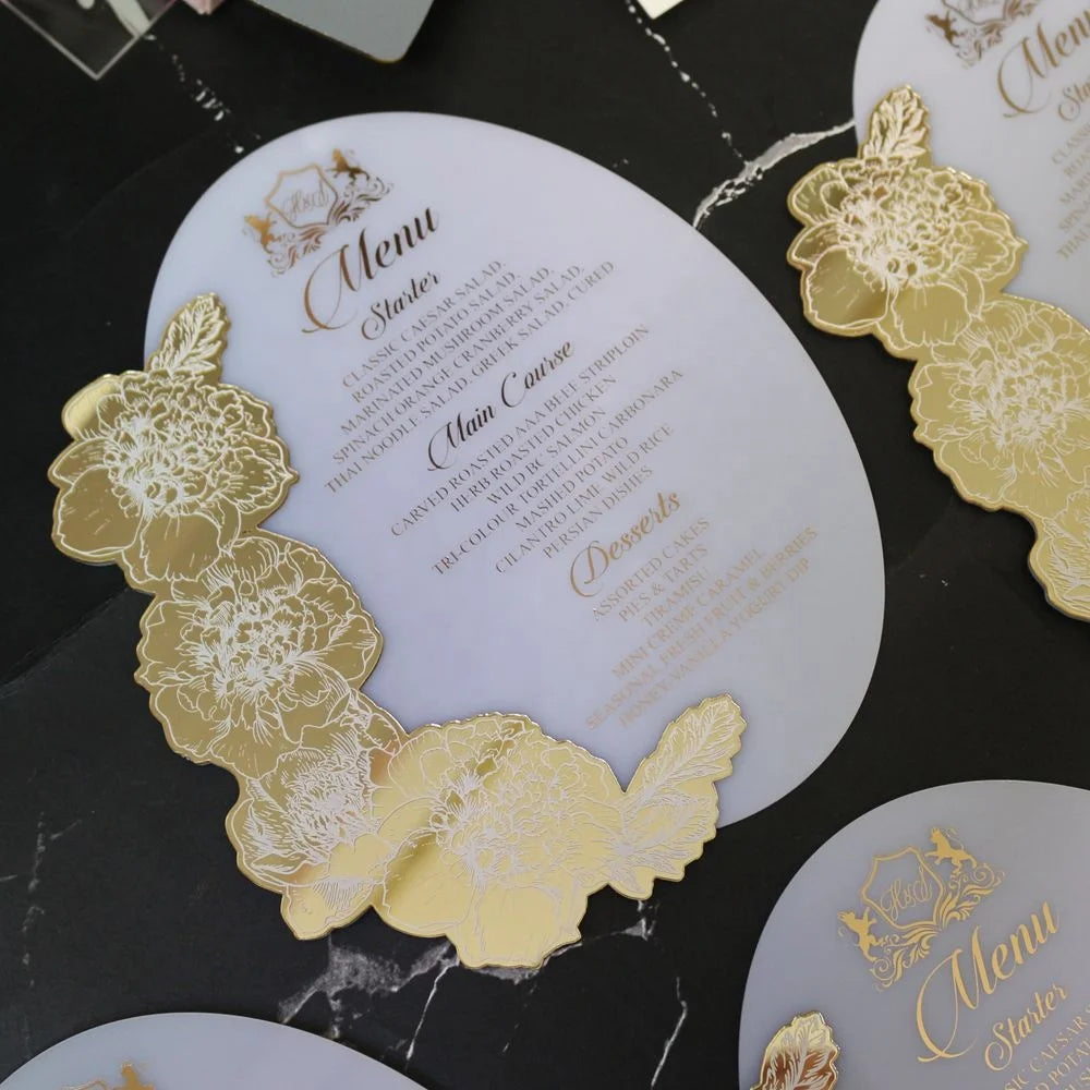 Modern Premium Romantic Flower White and Gold Acrylic Invitations DIY Ideas Luxury Acrylic Handmade Wedding Invitation Cards