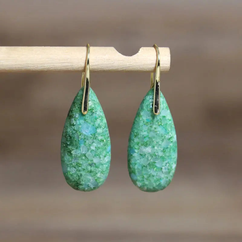 Dainty Popcorn Crystal Waterdrop Earrings for Women Jewelry 18k Gold Plated Natural Sea Sediment Jasper Boho Earrings