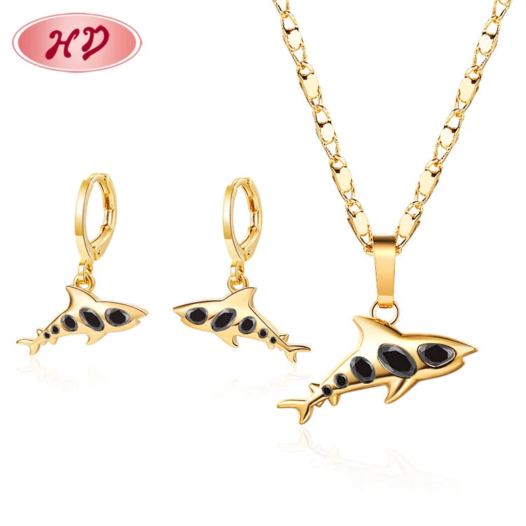 Dolphin Cute Ladies Necklaces Set with Earrings Trending Jewelry 2022 Plated in 18k Gold Cubic Zirconia Jewellery for Girls