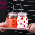 Olive High Borosilicate Glass Water Cup Hand Blown Dishwasher Microwave Safe Large Capacity Portable Juice Straw Lid Insulated