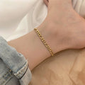 Summer Collection 14k PVD Gold Plated 4mm Flat Leg Chain Ankle Bracelet Tarnish-Free Stainless Steel Figaro Anklet for Gift
