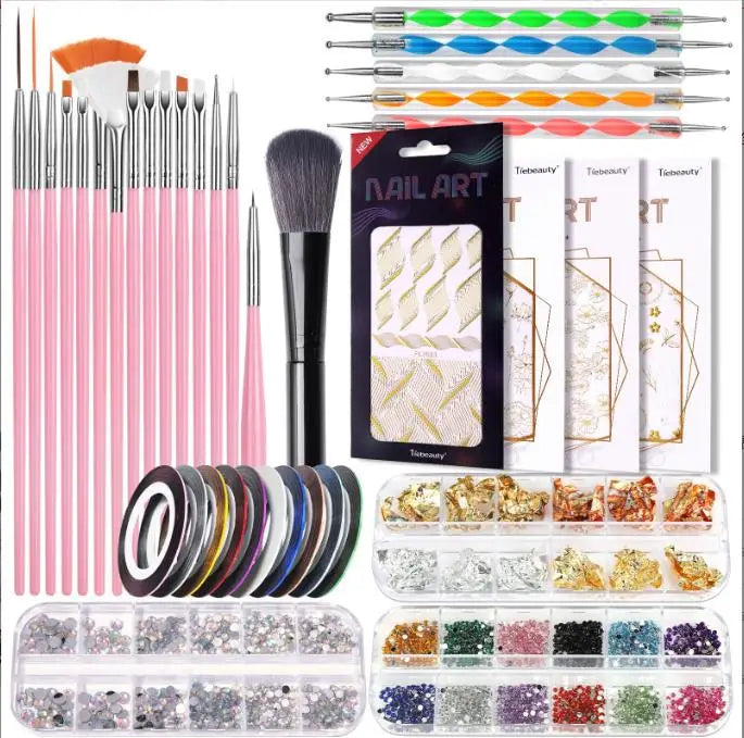 3D Nail Art Decorations Kit with Nail Art Brushes Dotting Tools Holographic Nail Art Stickers