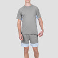Custom Logo Lightweight Breathable Contrast Fabric Twinset Reflective Pocket Outdoor Men T Shirt and Shorts 2 Pieces Set