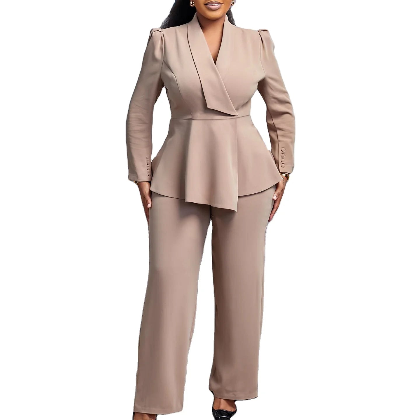 Fashion Ladies Suits Office Wear Outfits Long Sleeve Women Blouse With Ruffles Elegant Office Wear Pants and Blouses Set