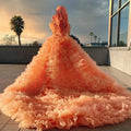 2023 Evening Dress Pink Tulle the Shoulder Floor Length Sweetheart Tiered Women Formal Occasion Rsm231109