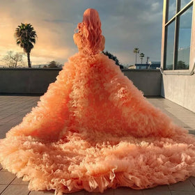 2023 Evening Dress Pink Tulle the Shoulder Floor Length Sweetheart Tiered Women Formal Occasion Rsm231109