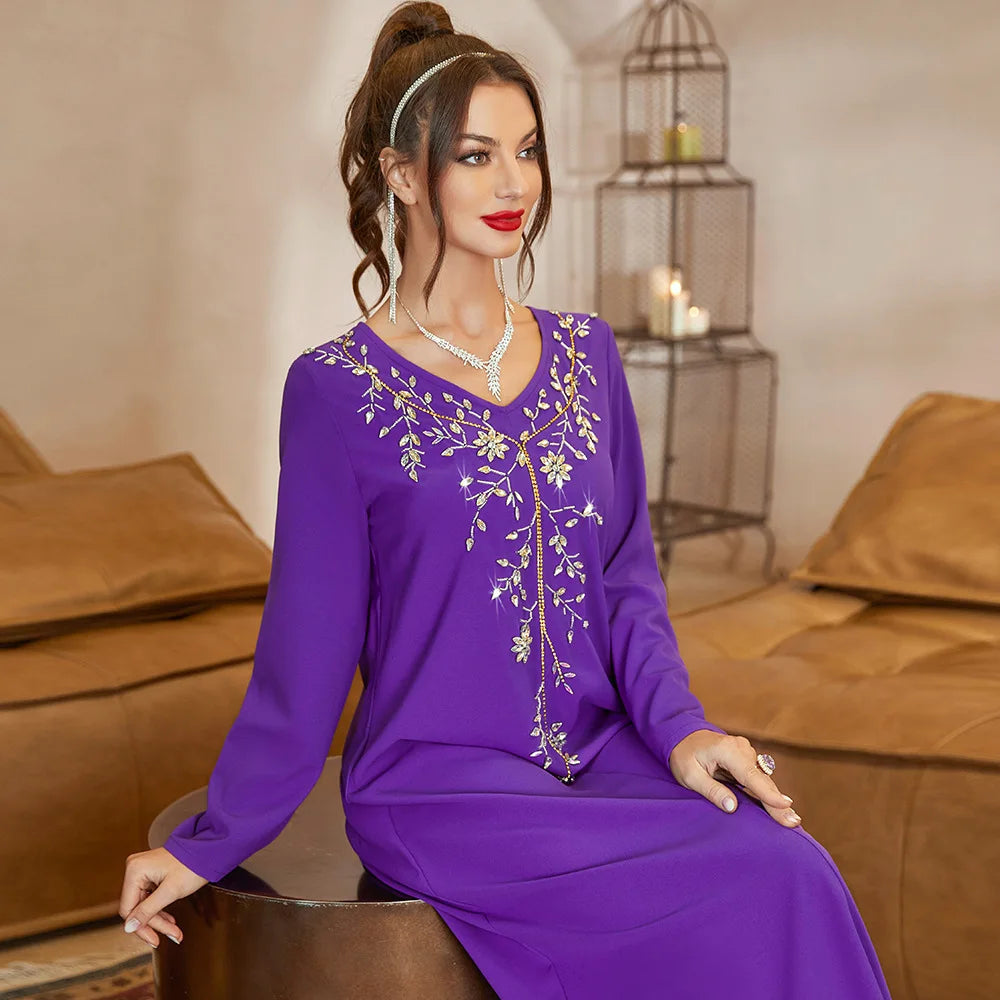 Abaya Dubai Turkey Muslim Dress Middle East Heavy Industry Hand-stitched Diamond Abaya Maxi Dresses