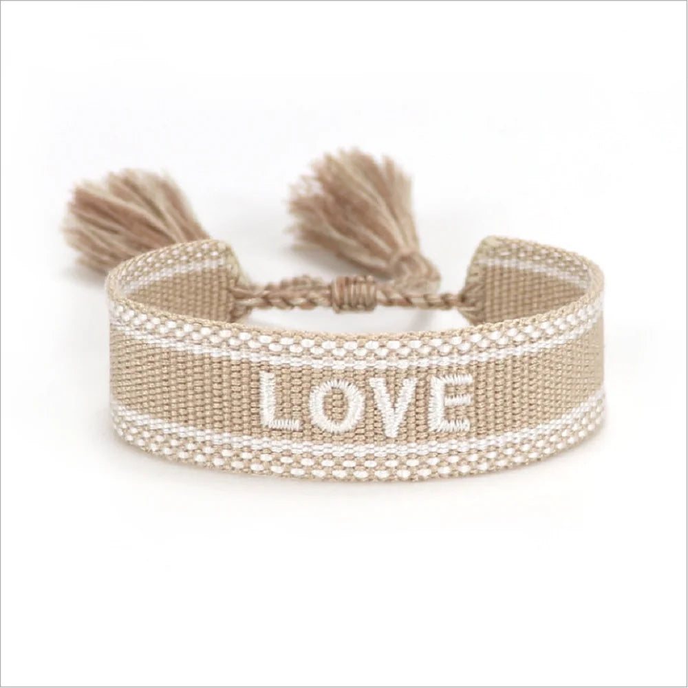Fashion Simple Bracelet Rope Tassel with Letters Woven Wrist Bands Embroidered Bracelets Jewelry
