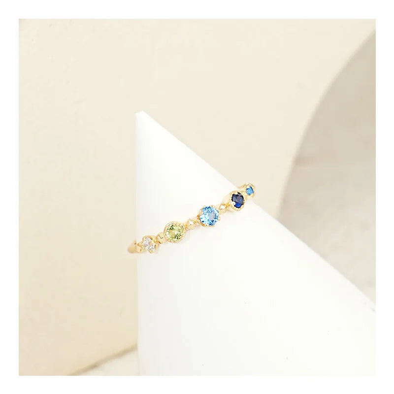 Bulk in Stock Multi-color Zirconium Ring S925 Sterling Silver Gold Plated Ring