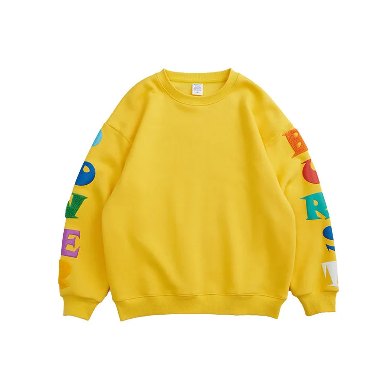 Custom logo Pullover Yellow Hoodies Sweatshirt Men Plus Velvet Casual Cotton Sweatshirt