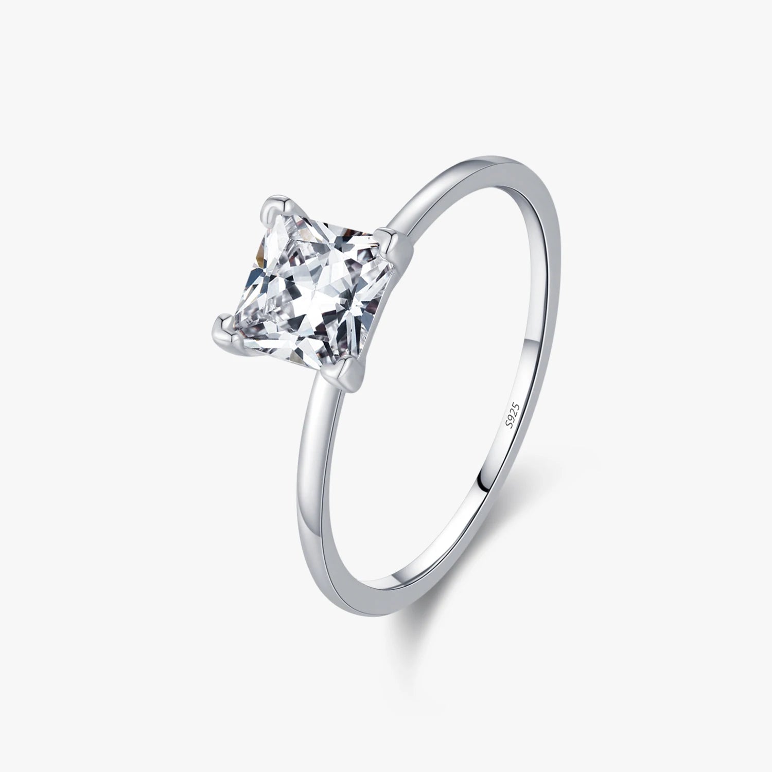925 Sterling Silver Minimalism Sparkling Princess Cut CZ Ring Classic Wedding Engagement Statement Fine Jewelry for Women