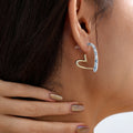 Ilona Women's Blue and White Ceramic Heart Stud Earrings New Vintage Design Copper 14k Gold Plated Hoop Earrings for Gift