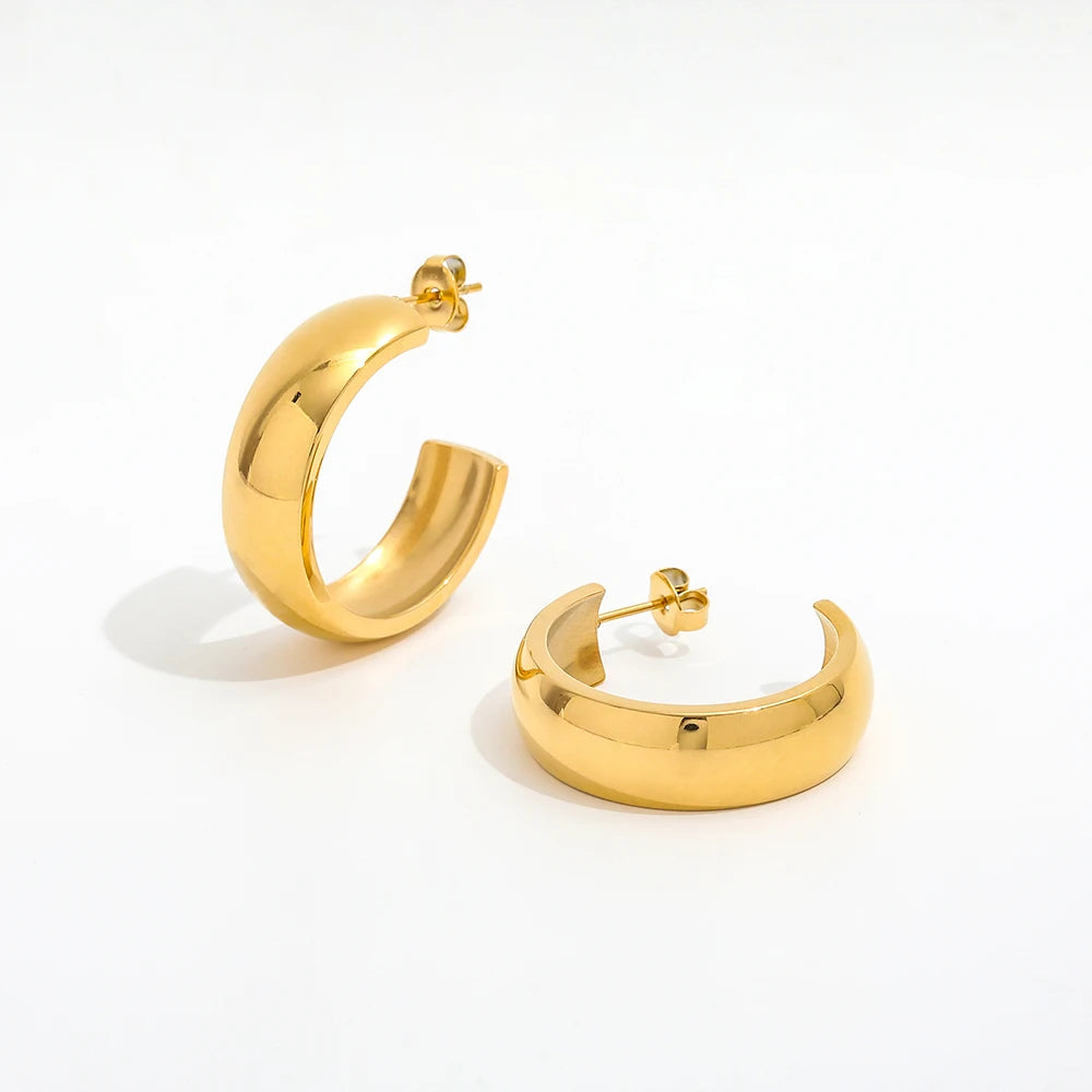 JOOLIM  High End 18K Gold Plated Small Circle Chunky Hoop Earrings for Women Stainless Steel Earrings Wholesale