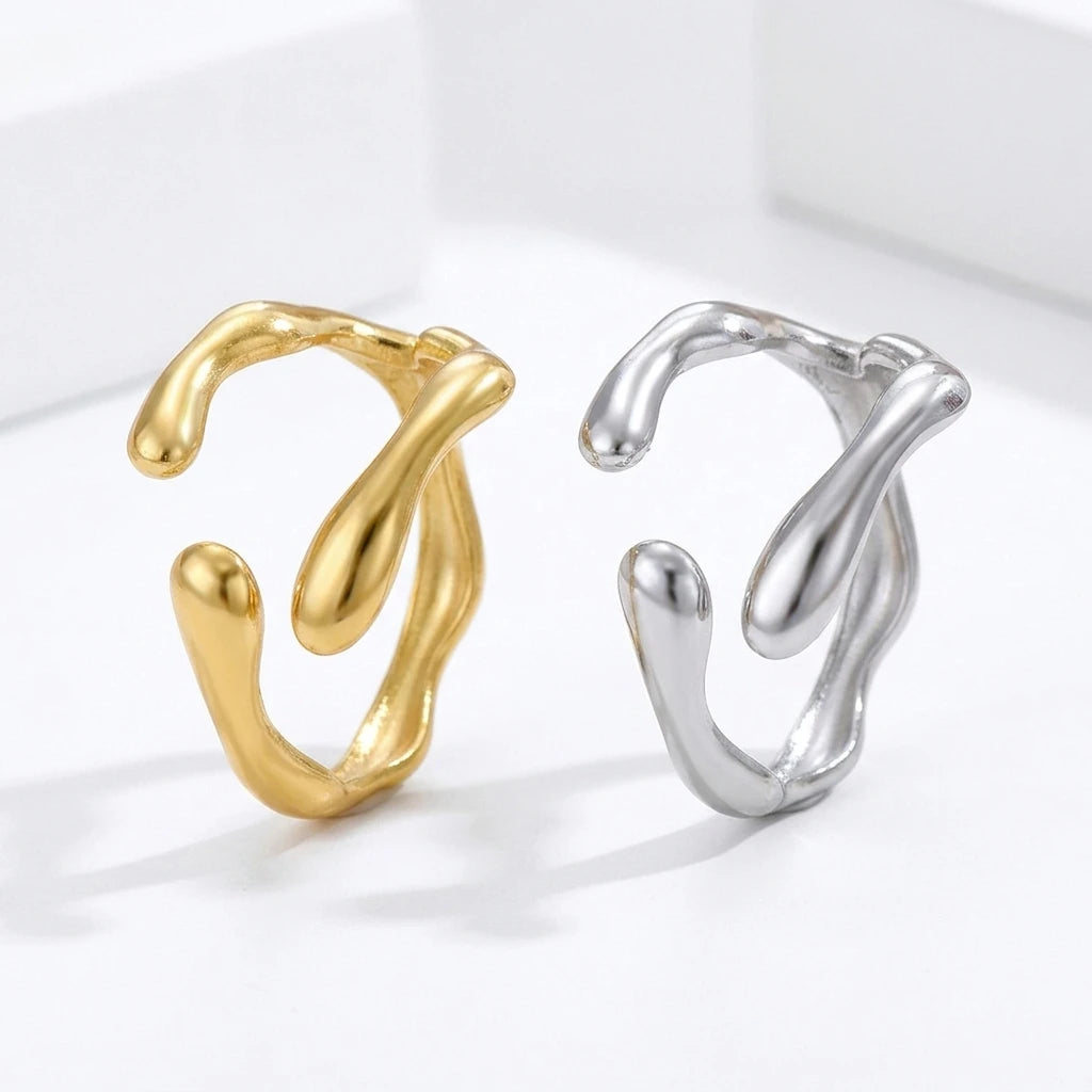 Jachon Women's 18K Gold Plated Stainless Steel Fashion Ring Geometric Irregular Open Adjustable Ring Jewelry