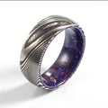 Men's 8mm Damascus Steel Wedding Band Comfort Fit with Blue Purple Box Elder Wood Liner for Engagement and Party for Children