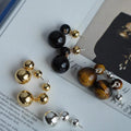 4 Designs Tiger Eye Black Onyx Agate Earrings Double Circle Stud Earrings for Women French Vintage Luxury Trendy Jewelry 2023