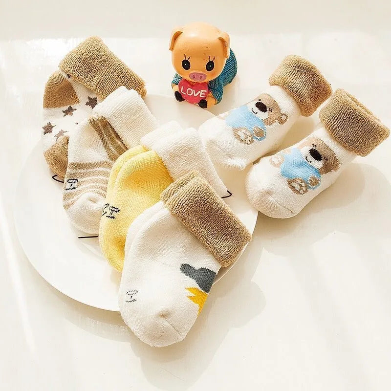 Wholesale 5 Pairs Cute Thick Terry Knitted Crew Socks New Born Infant Winter Warm Casual Socks Set Breathable for Boy or Girl