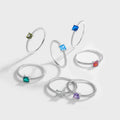Classics 12 Birthstone Finger Ring 925 Sterling Silver Claw Setting Square Zircon Finger Ring for Women