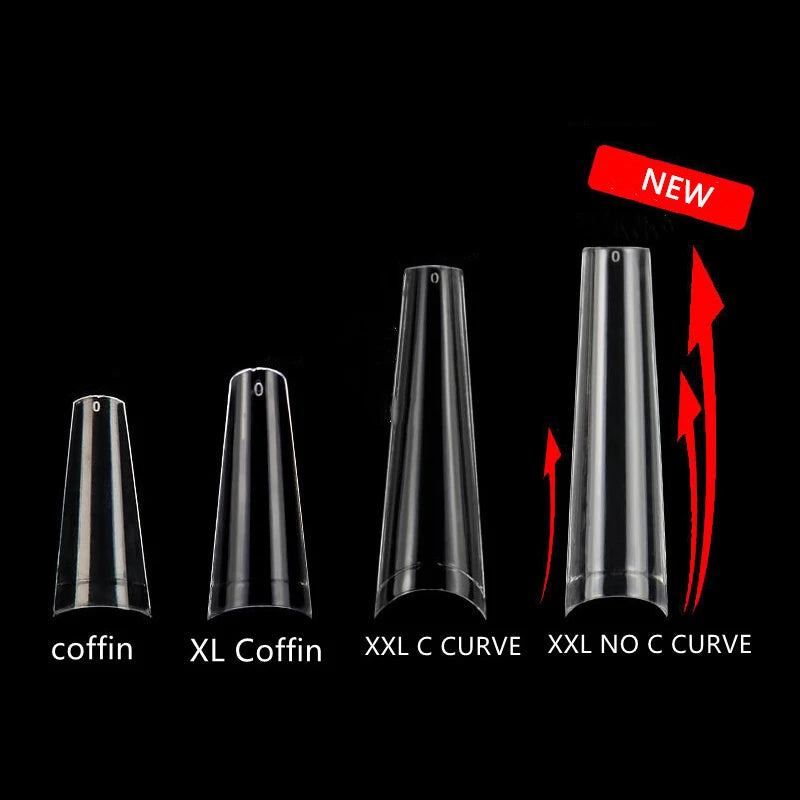 Custom Easy French Natural Clear Long Tapered Non C Curve Extra Long Straight XXL XXXL Coffin Shape Nail Tips