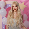 Factory Wholesale Long Light Blonde Curly Wigs With Bangs Highlight Blonde Layered Wavy Synthetic Wig Colored Cosplay Hair