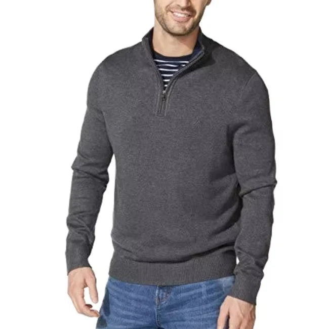 Wholesale Men's Quarter-Zip Sweaters Long Sleeve Ribbed Winter Warm Mens Cotton Sweater Classic Blank Custom Logo Sweater