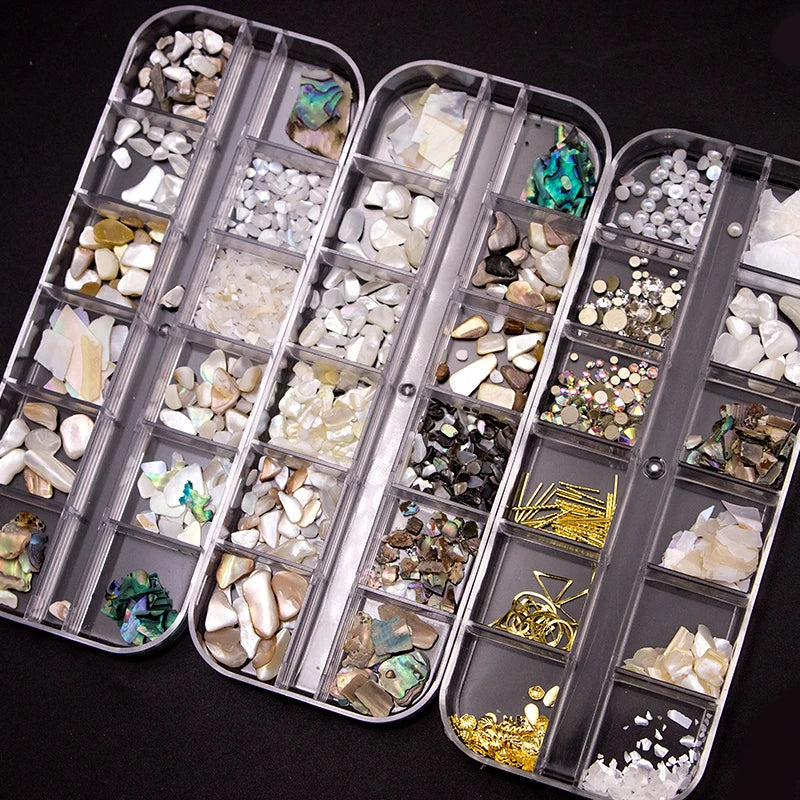 Nail Supplies 12 Grid Nail Art Charms Jewelry Multi-Shape Rhinestones Stones for Nail Decoration