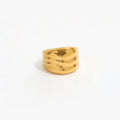 Fenny 18K Gold Plated High End Non Tarnish Retro Chunky Wide-face Pleated Stainless Steel Finger Ring Wholesale Jewelry