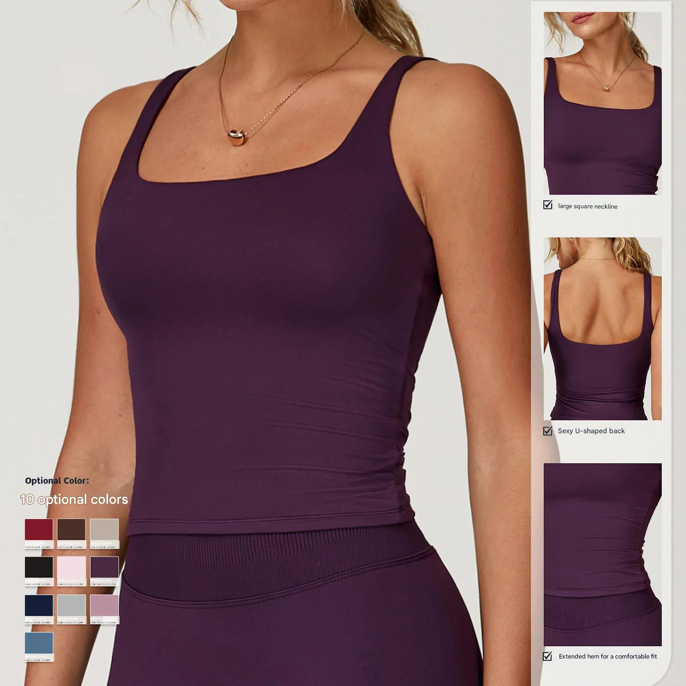 Lanyu Custom Women's Sleeveless Crop Tank Top Square Neck Skinny Fit Yoga Breathable Stretch Workout Fitness Activewear Gym