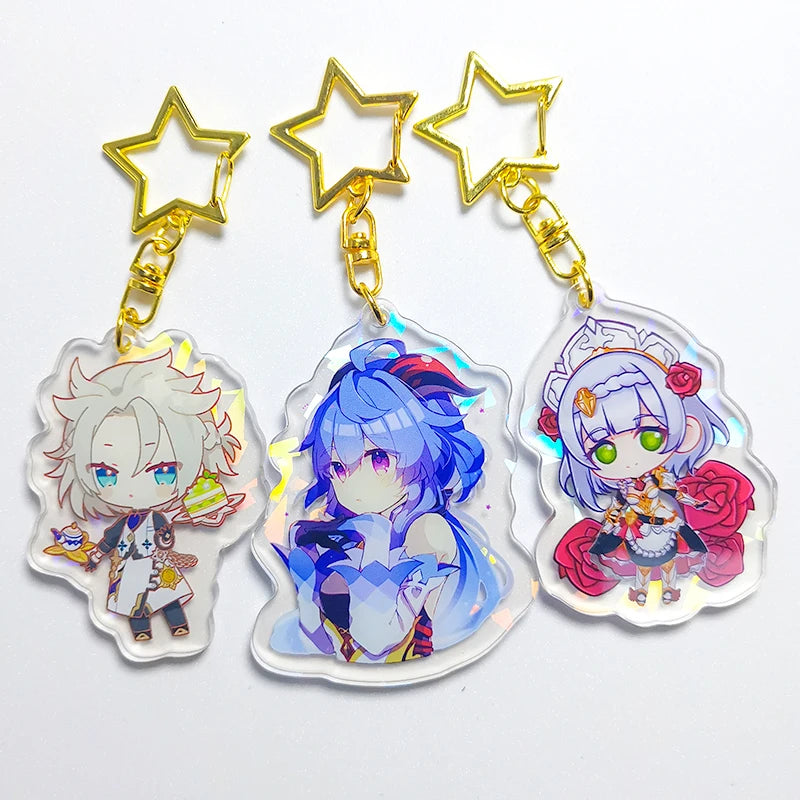 Acrylic Holographic Charm Custom Pattern Printed Logo Glitter Epoxy Acrylic Keychain