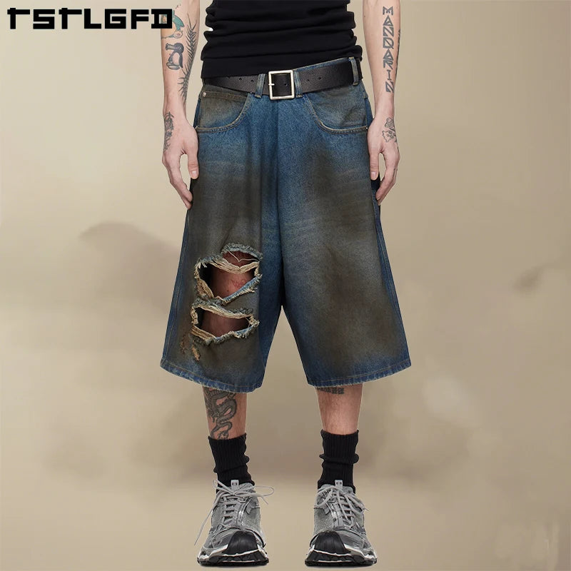 High Quality Baggy Jeans Jorts for Men Custom Design Dark Dirty Washed Denim Shorts for Hot Summer