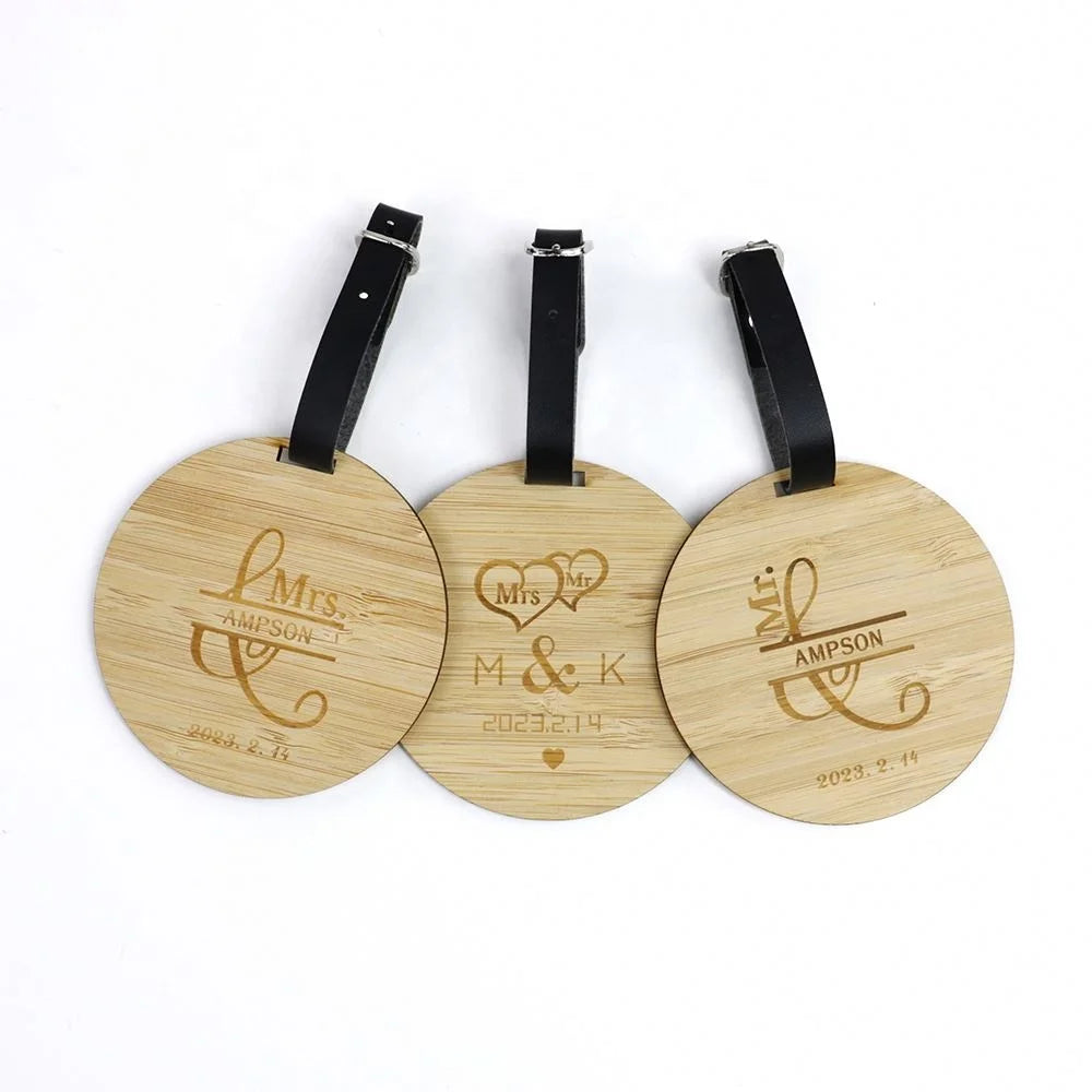 Custom Bamboo Wood Luggage Tag Laser Engraved Wood Token Sign Card Wood Label with Holes Hang Tags Name/Gift Tag