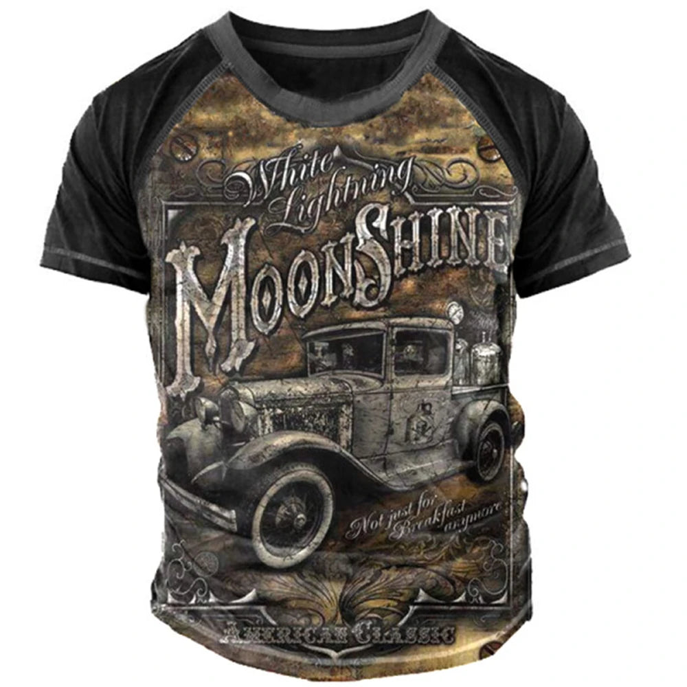 Fitspi Men Vintage Motorcycle T Shirt 3d Print Casual Short Sleeve Loose Oversized Tshirts Men Sweatshirt Top Clothing