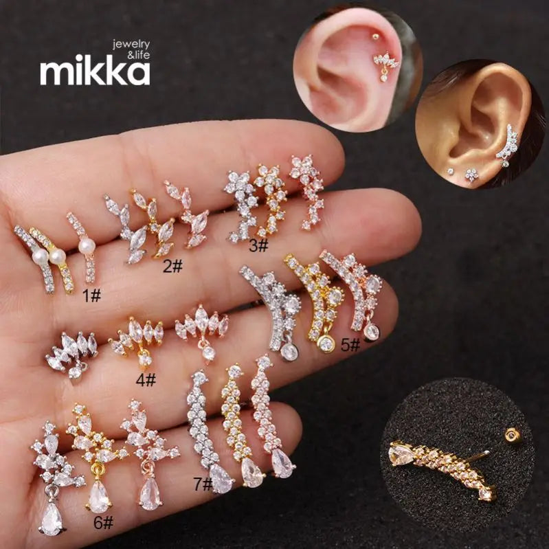 Hot Selling Mini CZ Zircon Water Teardrop Pierced Stud Earrings Stainless Steel Cartilage Women Earrings