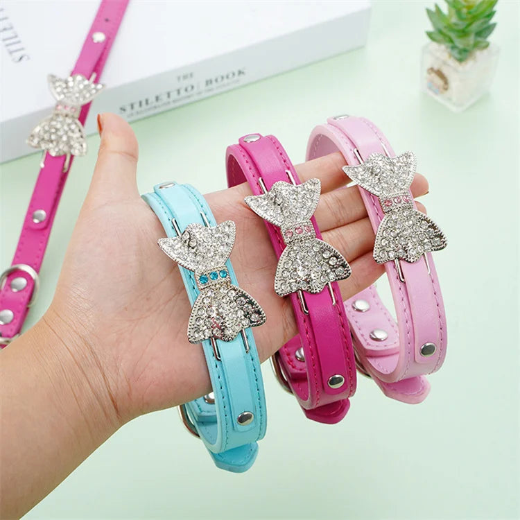 Dogs Accessories in China Pet Necklace PU Leather Rhinestone Bling Dog Collars