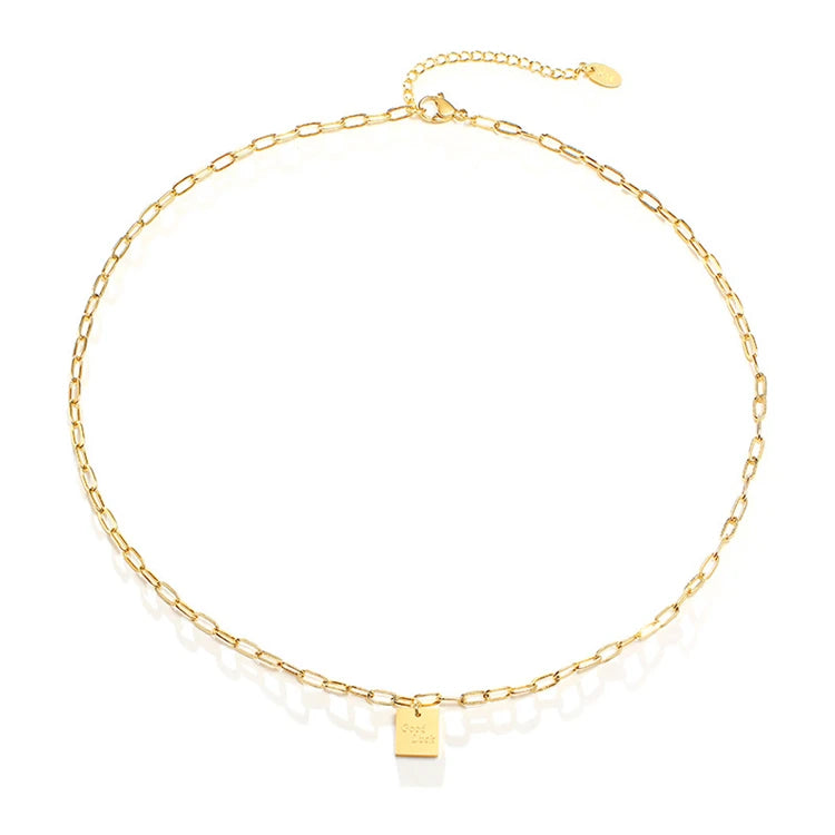 316L Stainless Steel 18k Gold Necklace Jewelry Customized Good Square Charm Choker Necklace Women