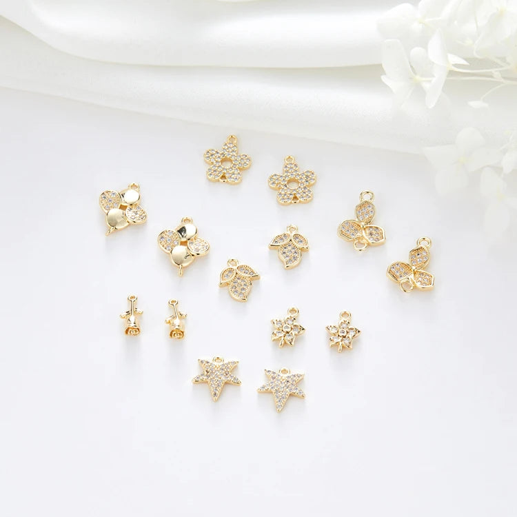 Diy Women's Trendy Jewelry Accessories Brass 14K Gold Plated CZ Zircon Small Flower Charms Hanging Connector Jewellery Making