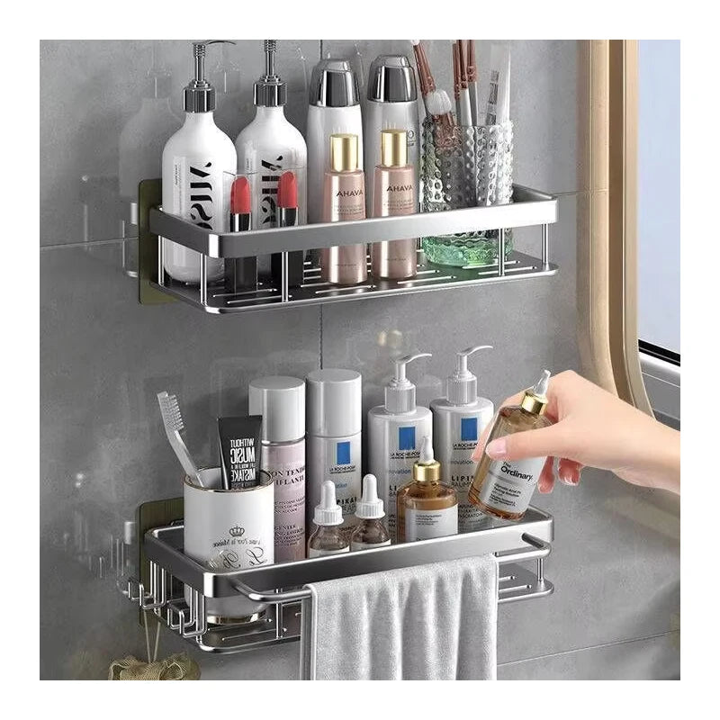 2 Pack No Drilling Stainless Steel Shower Shelf Bathroom Accessories Organizer Storage