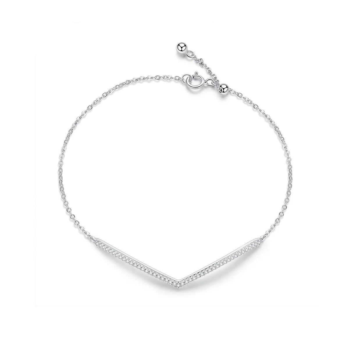 V Shape Geometric Silver Bracelet Dazzling Clear CZ Chain Bracelets for Women 925 Sterling Silver Wedding Jewelry SCB137