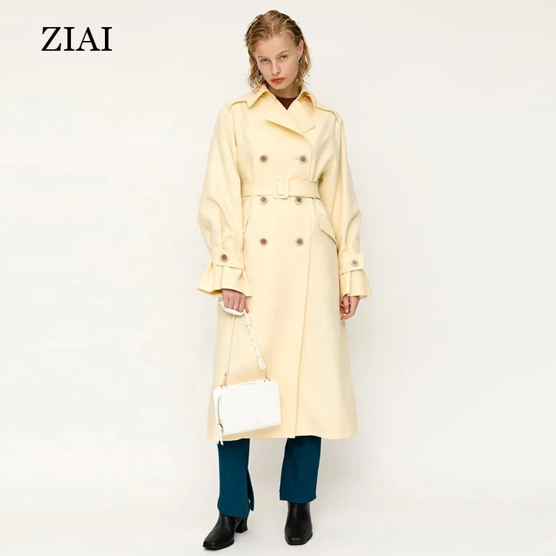New Spring Leisure Long Trench Coat Japanese Solid Color Languid Lazy Double Row Buckle Strap Windbreaker