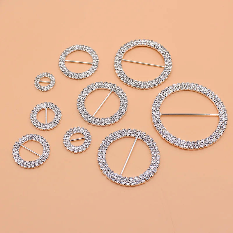 10mm 12mm Silver Plated Two Rows Rhinestone Buckles Metal Slider Ribbon Bar Buckle for Wedding Card Craft Clasp