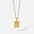 Vintage square Medallion Cameo Angel Pendant 18k Gold Stainless Steel Diamond Necklace