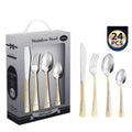 24Pcs Luxury Two Tone Stainless Steel Mirror Eco-Friendly Cutlery Set Gold Plated Handle Embossed Flatware Portable Gift Box