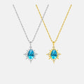 FUAMAY Dainty 925 Sterling Silver Sea Water Blue  Water Drop Necklace 18K Gold Plated Star Sun Necklace