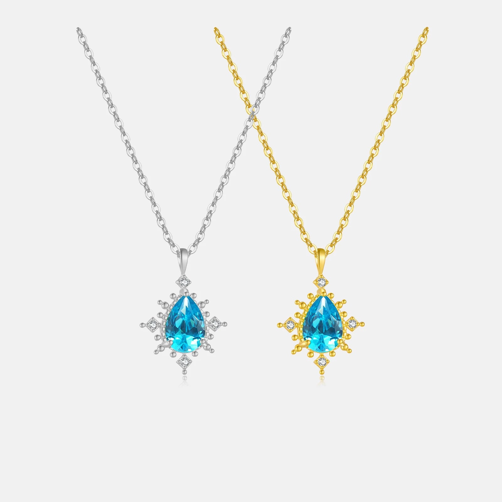 FUAMAY Dainty 925 Sterling Silver Sea Water Blue  Water Drop Necklace 18K Gold Plated Star Sun Necklace