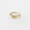Fine Summer Silver Jewelry 925 Sterling Silver Single Zircon Rings for Women 18K Gold Plated Irregular Wave Adjustable Rings